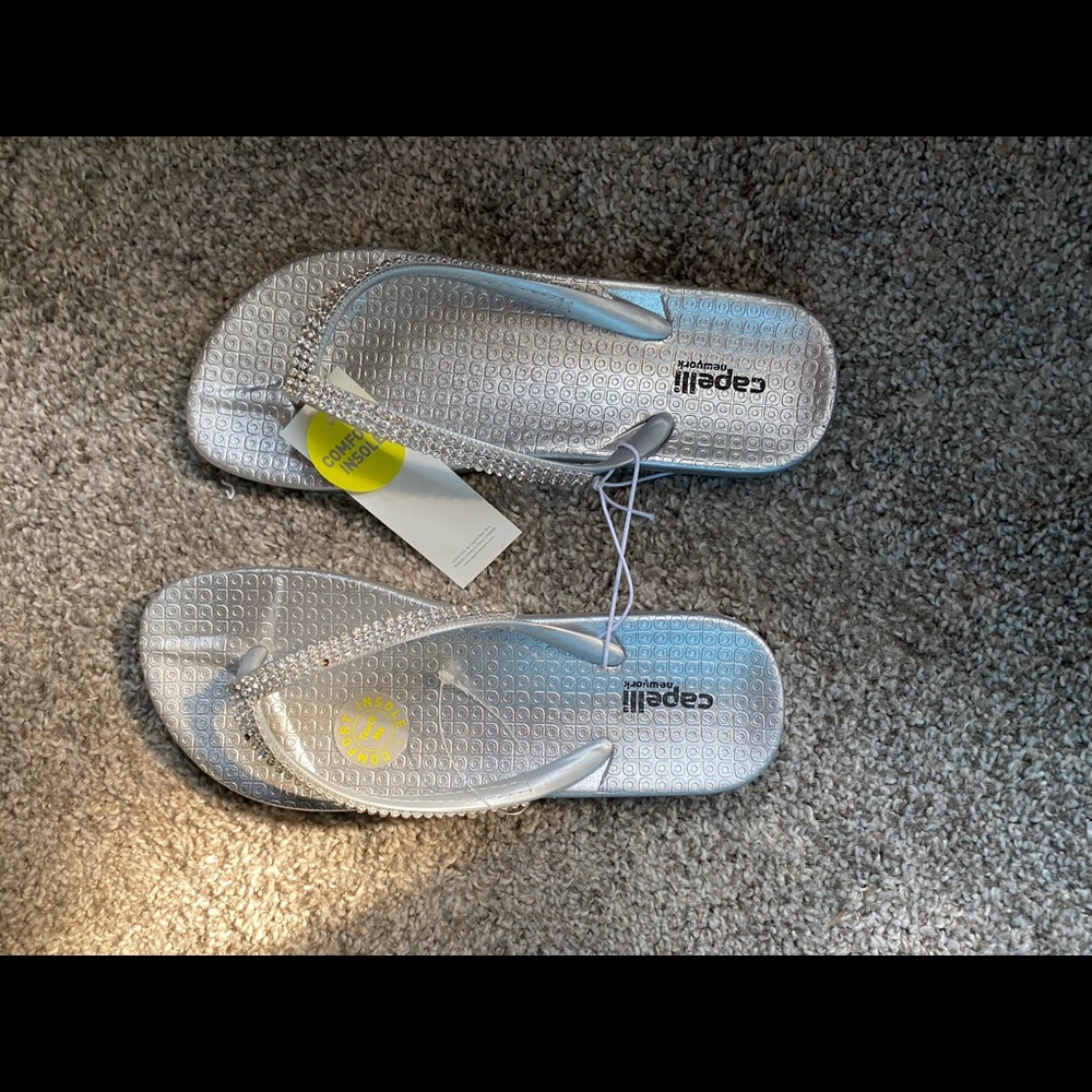 Silver rhinestone flip flops brand new size 6